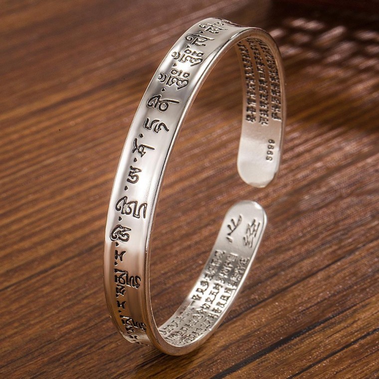 Authentic Tibetan Wooden Amitabha Buddha S999 Vintage Silver Silver Bracelet